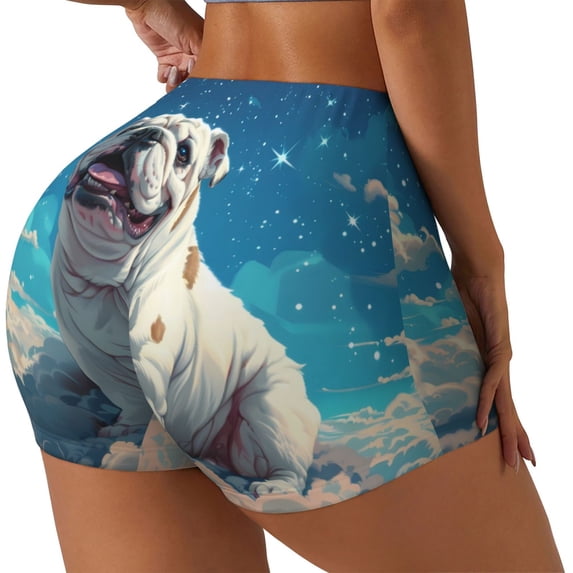 Fuzoiu Starry Sky Cloud Bulldog Print Women's Workout Shorts,Workout Biker Shorts Women,Exercise Fitness Shorts,Scrunch Short, Athletic Shorts for Gym Yoga Running Sport Active-Medium