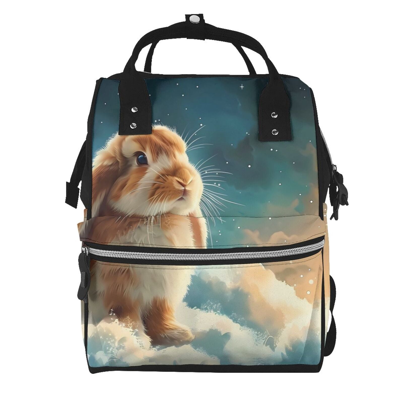 Fuzoiu Starry Sky Cloud Cute Rabbit Print Diaper Bag Backpack,Baby Essentials Travel Tote,Multi function Waterproof Diaper Bag, Travel Essentials Baby Bag - Unisex