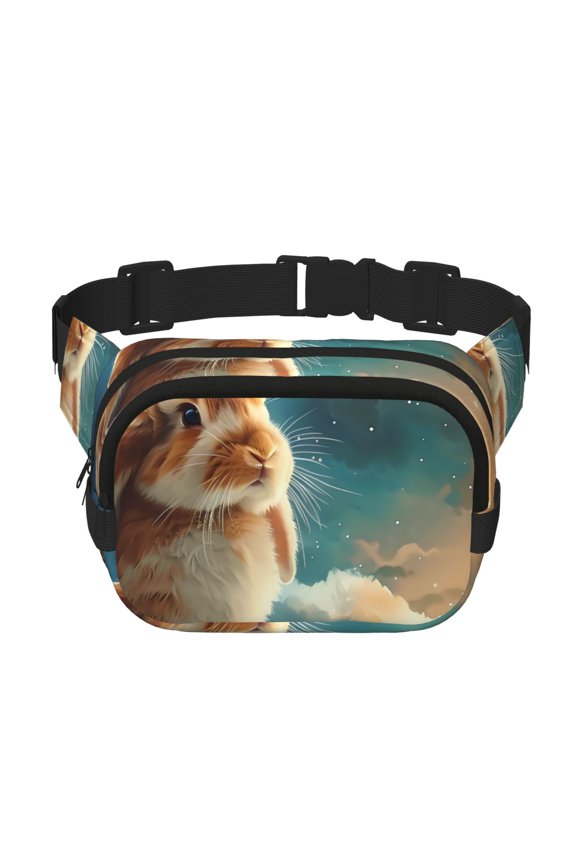 Starry Sky Cloud Cute Rabbit Print Unisex Square Double Layer Waist Bag,Crossbody Fanny Pack Travel Workout Accessory