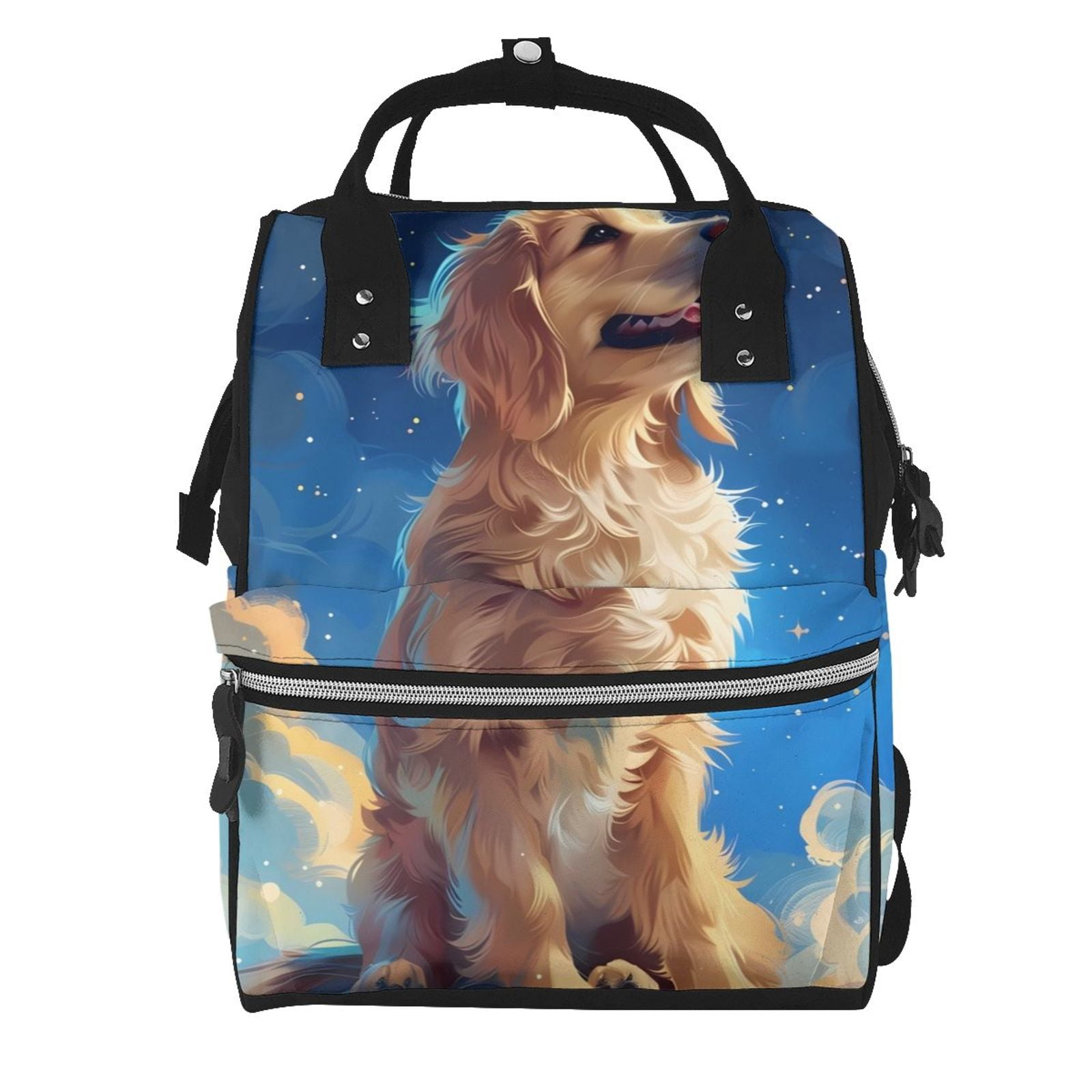 Fuzoiu Starry Sky Cloud Dog Print Diaper Bag Backpack,Baby Essentials Travel Tote,Multi function Waterproof Diaper Bag, Travel Essentials Baby Bag - Unisex