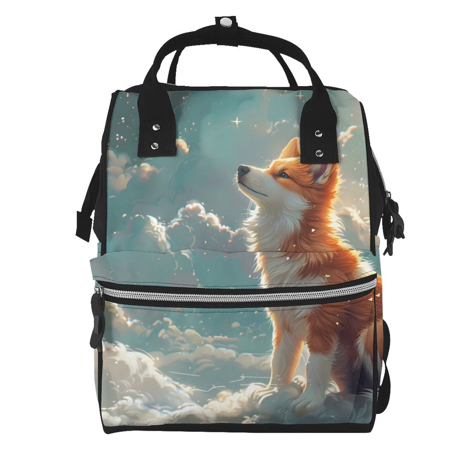 Fuzoiu Starry Sky Cloud Fox Print Diaper Bag Backpack,Baby Essentials Travel Tote,Multi function Waterproof Diaper Bag, Travel Essentials Baby Bag - Unisex