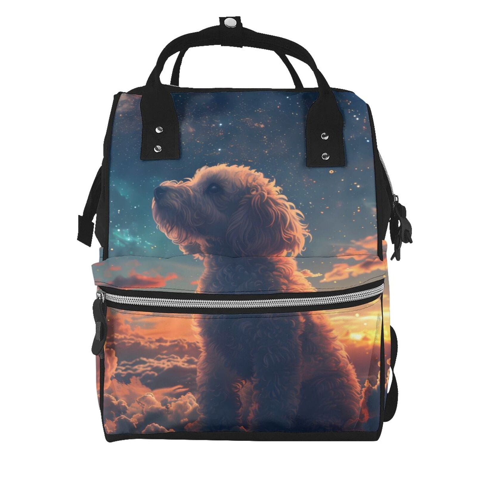 Fuzoiu Starry Sky Cloud Puppy Print Diaper Bag Backpack,Baby Essentials Travel Tote,Multi function Waterproof Diaper Bag, Travel Essentials Baby Bag - Unisex
