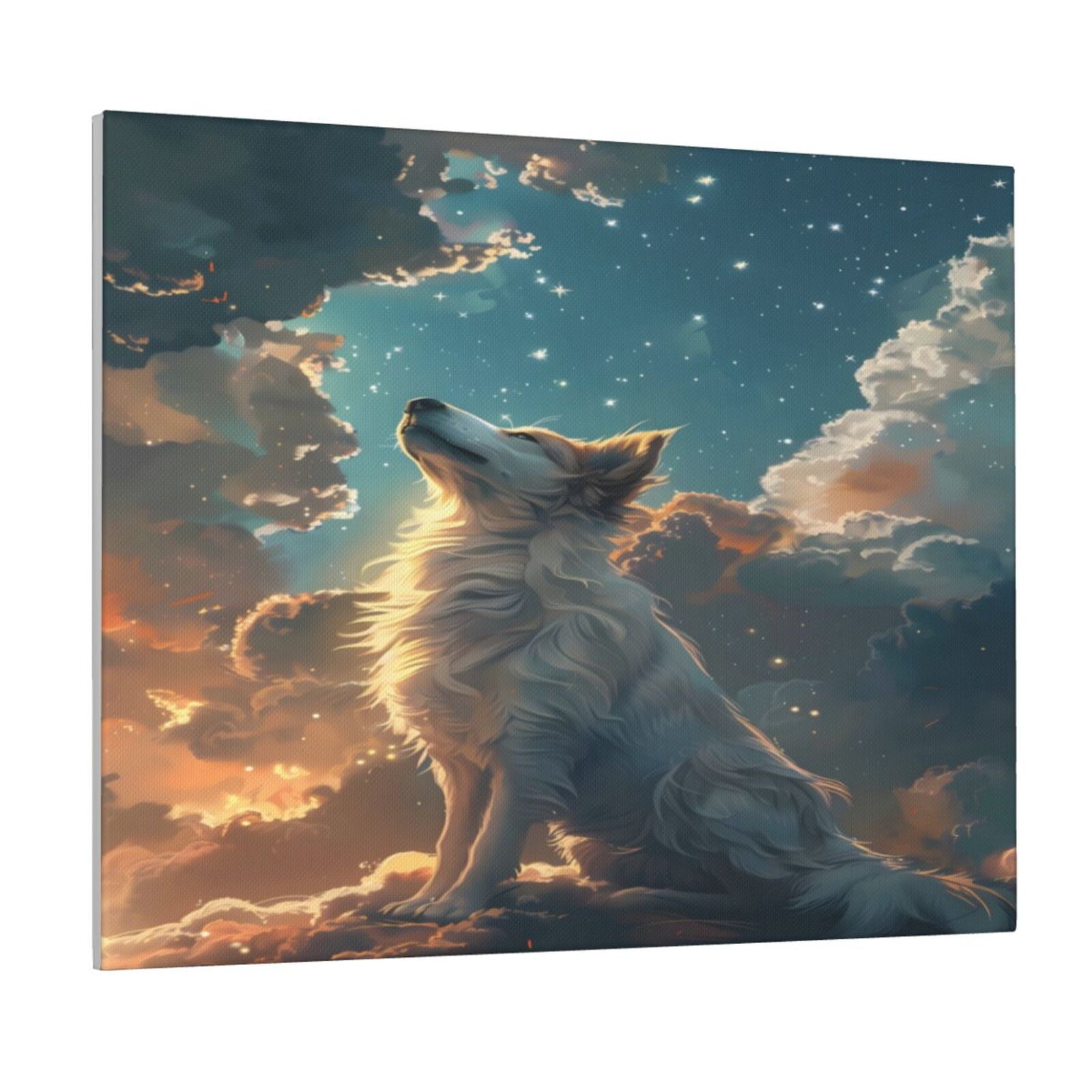 Fuzoiu Starry Sky Cloud Wolf Print Canvas Wall Art for Bathrooms,Wall ...