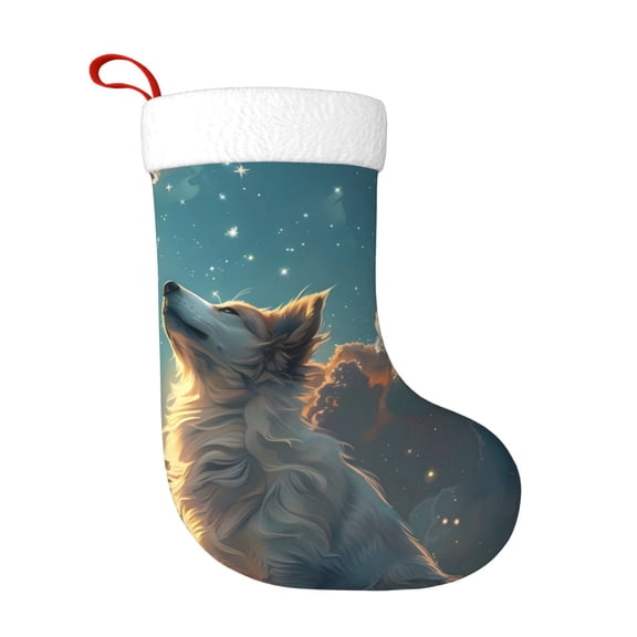 Fuzoiu Starry Sky Cloud Wolf Print Christmas Stockings, Party Supplies & Kids Gifts,Big Xmas Stockings Decoration for Family Decorations Hanging Ornament for Xmas Holiday Party