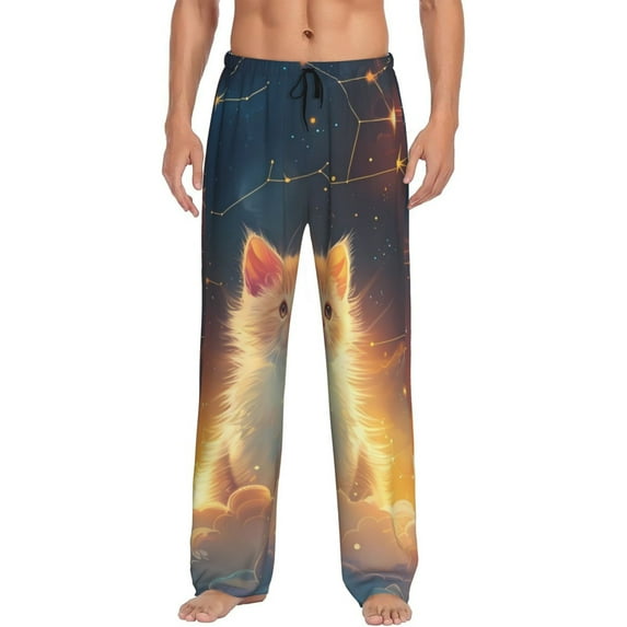 Fuzoiu Starry Sky Constellation Cat Print Men's Pajama Pants,Lounge Pants for Men,Lounge PJ Bottoms,Sleepwear Pants with Drawstring Pockets -X-Large
