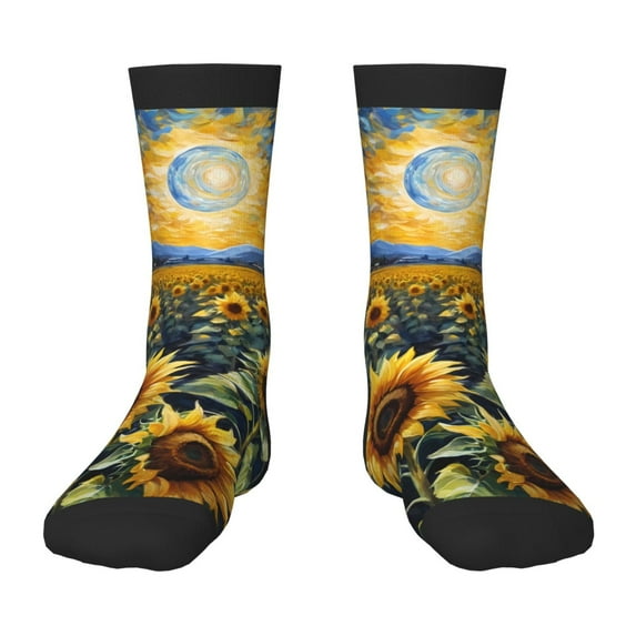 Fuzoiu Starry Sky Moon Sunflower Print Kids Socks For Boys Girls,Grip Crew Socks with Non Slip,Lightweight Stretch Crew Socks,Toddlers Crew Boot Socks