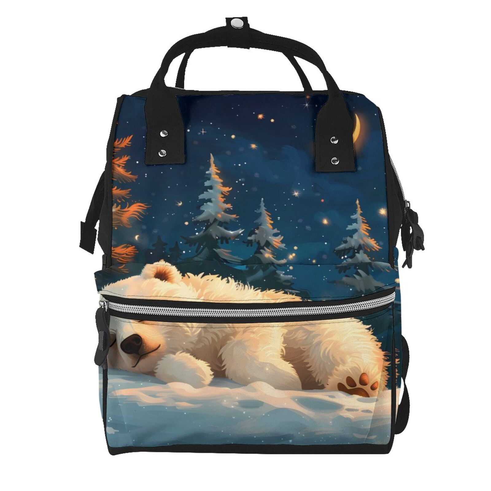 Fuzoiu Starry Sky Sleep White Bear Print Diaper Bag Backpack,Baby Essentials Travel Tote,Multi function Waterproof Diaper Bag, Travel Essentials Baby Bag - Unisex