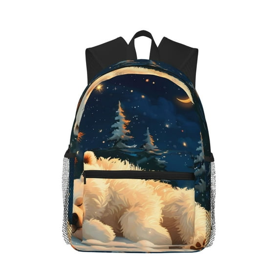 Fuzoiu Starry Sky Sleep White Bear Print School Backpack for Teens,Large Bookbag,Lightweight Laptop Bag for Travel, Work, School & Outdoor Adventures