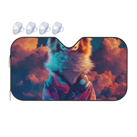 Fuzoiu Starry Sky White Cloud Puppy Print Car Windshield Sunshade,Foldable Reflective Sun Visor,Windshield Sun Shade,UV Rays Sun Visor Shade,Auto Front Sun Shield Shade-Medium