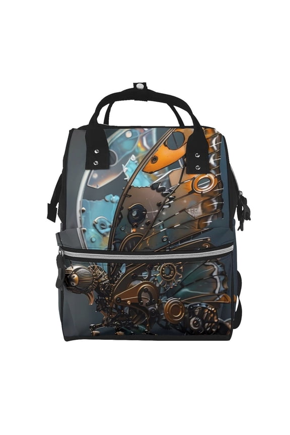 Steampunk Mechanical Butterfly Print Diaper Bag Backpack,Baby Essentials Travel Tote,Multi function Waterproof Diaper Bag, Travel Essentials Baby Bag - Unisex