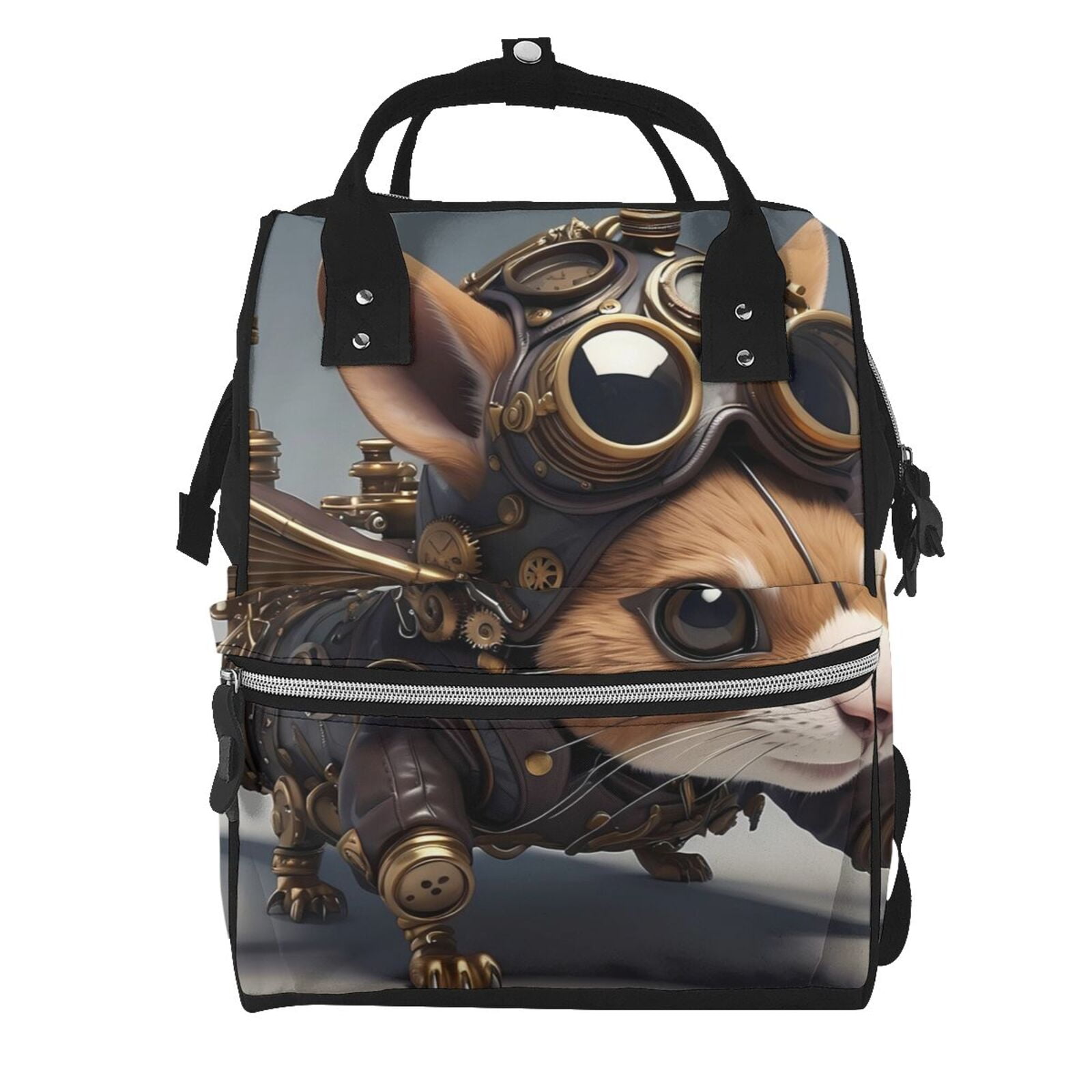 Fuzoiu Steampunk Squirrel Pilot Print Diaper Bag Backpack,Baby Essentials Travel Tote,Multi function Waterproof Diaper Bag, Travel Essentials Baby Bag - Unisex
