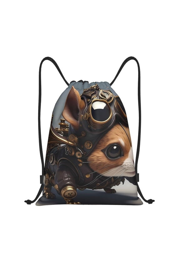 Steampunk Squirrel Pilot Print Drawstring Backpack for Gym, Travel, Yoga,Sports Sackpack String Bag for Women Men-Medium