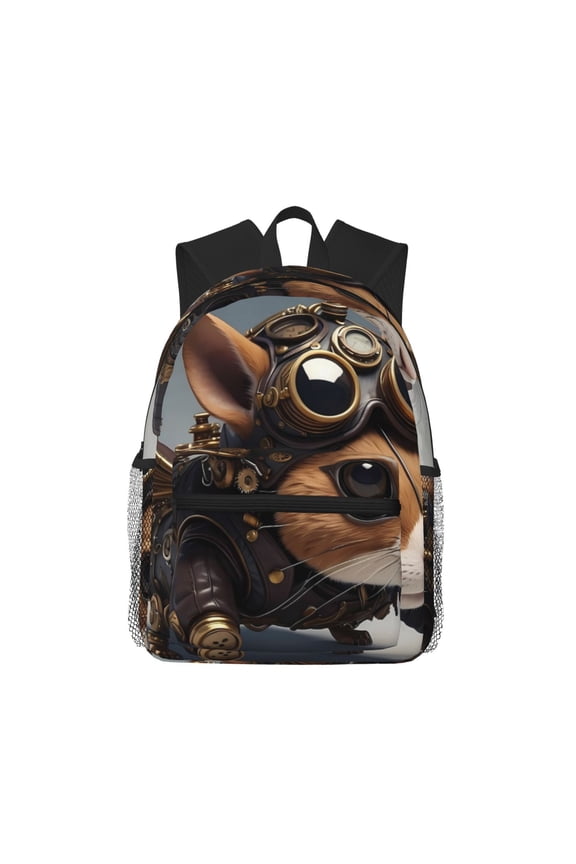 Steampunk Squirrel Pilot Print School Backpack for Teens,Large Bookbag,Lightweight Laptop Bag for Travel, Work, School & Outdoor Adventures