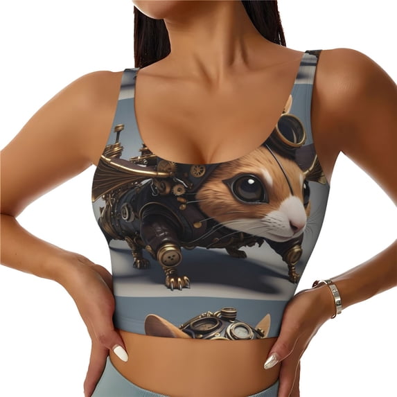 Fuzoiu Steampunk Squirrel Pilot Print Women's Sports Vest,U-Back Sports Tank,Gym Vests,Athletic Sleeveless Shirts,Exercise Undershirts,Yoga, Gym, and Dance Wear-Medium