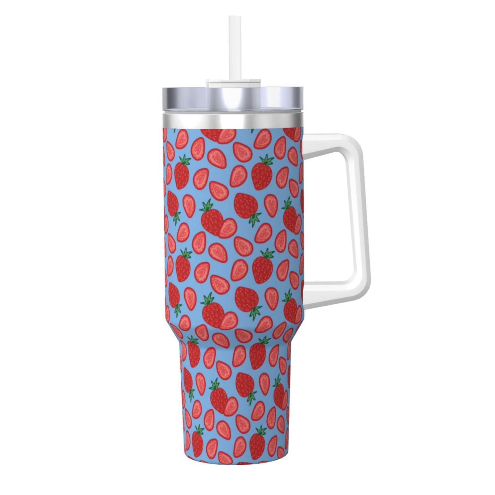 Fuzoiu Strawberries Print 40OZ Ice Bully Stainless Steel Insulated Cup with Handle and Straw ...