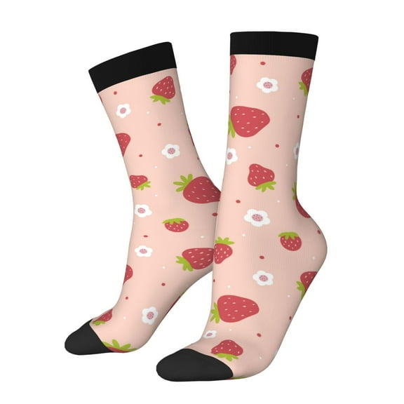Fuzoiu Strawberries Print Athletic Crew Socks for Men & Women,Casual Crew Socks,Above Ankle Crew Socks for Business, Casual