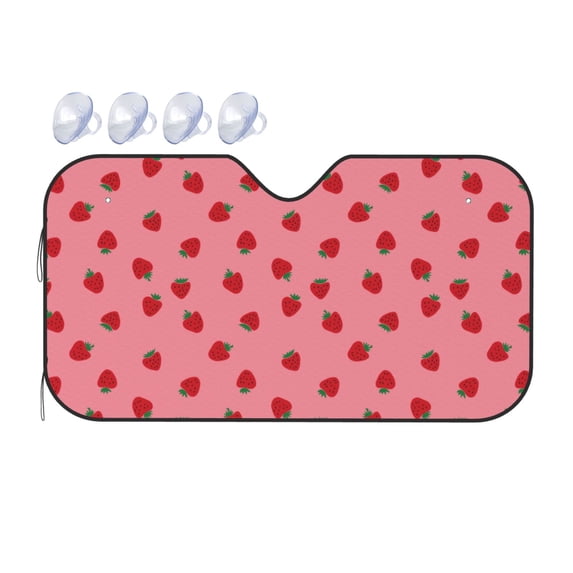 Fuzoiu Strawberries Print Car Windshield Sunshade,Foldable Reflective Sun Visor,Windshield Sun Shade,UV Rays Sun Visor Shade,Auto Front Sun Shield Shade-Medium