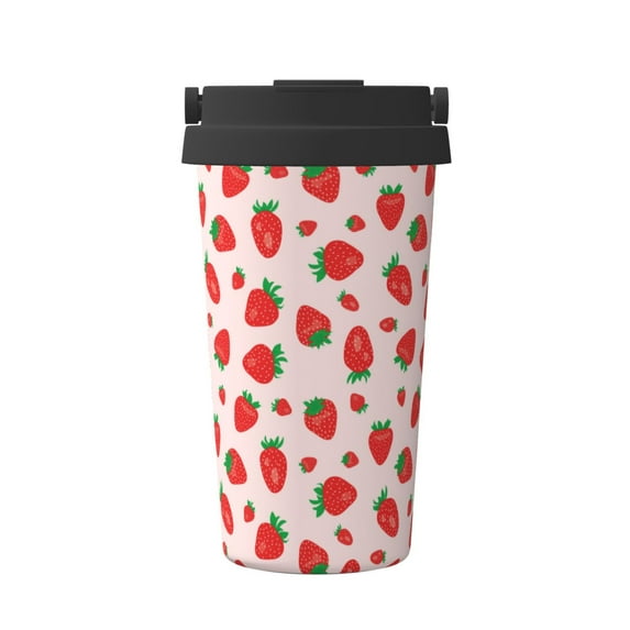 Fuzoiu Strawberries Print Stainless Steel Travel Mug,Vacuum Insulated Coffee Travel Mug,Reusable Coffee Cup for Hot and Cold
