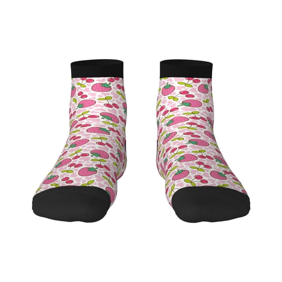 Fuzoiu Strawberry And Cheery Print Adult Socks, Crew Moisture-wicking Socks, Unisex Cushion Crew Socks,Casual Sports Ankle Socks