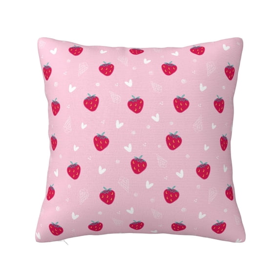 Fuzoiu Strawberry And Heart Print Square Pillow Cover,Hidden Zipper Design,Luxury Square Pillow Case, Throw Pillow,Couch Cushion-20"x20"