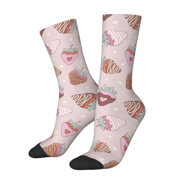 Fuzoiu Strawberry Cake Print Athletic Crew Socks for Men & Women,Casual Crew Socks,Above Ankle Crew Socks for Business, Casual