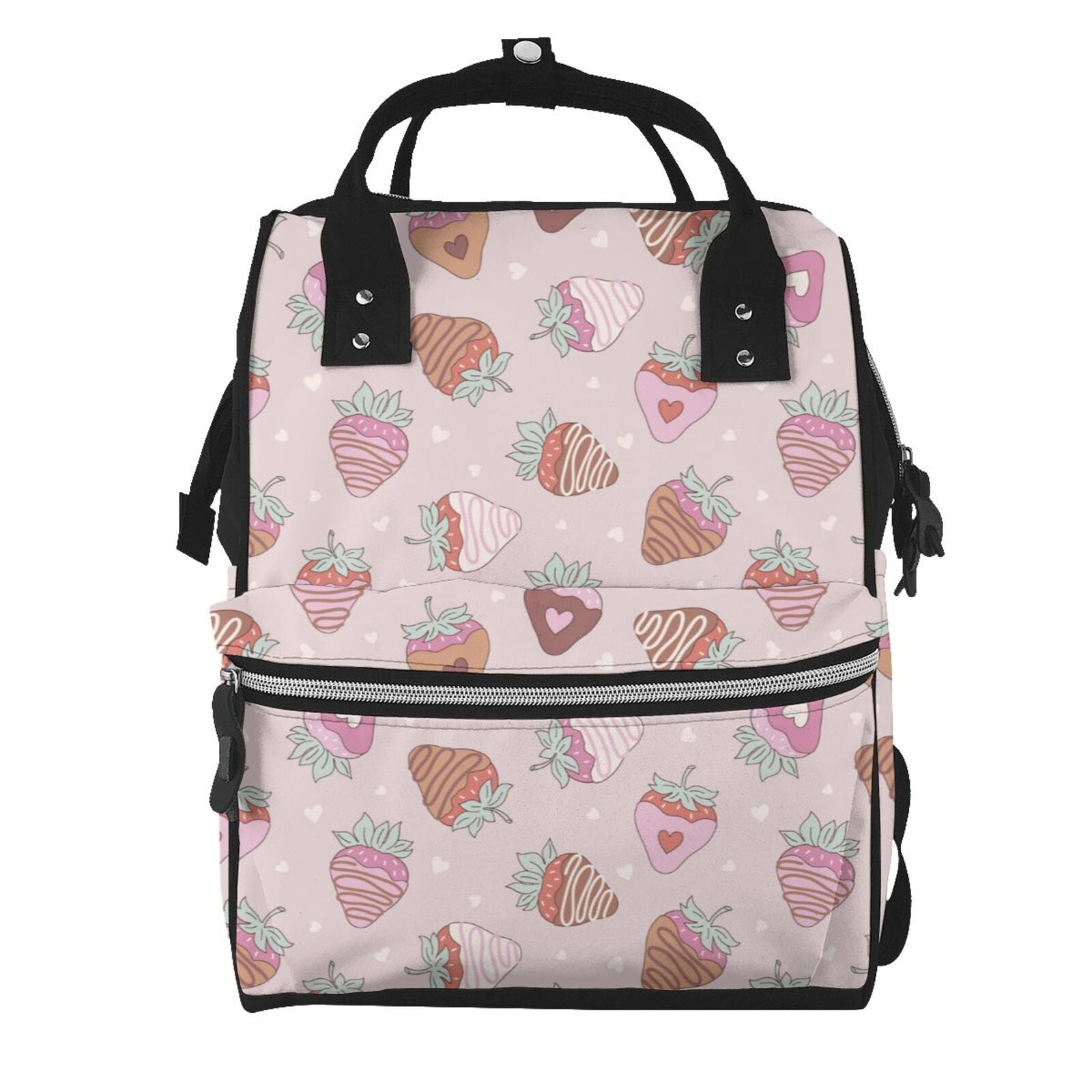 Fuzoiu Strawberry Cake Print Diaper Bag Backpack,Baby Essentials Travel Tote,Multi function Waterproof Diaper Bag, Travel Essentials Baby Bag - Unisex