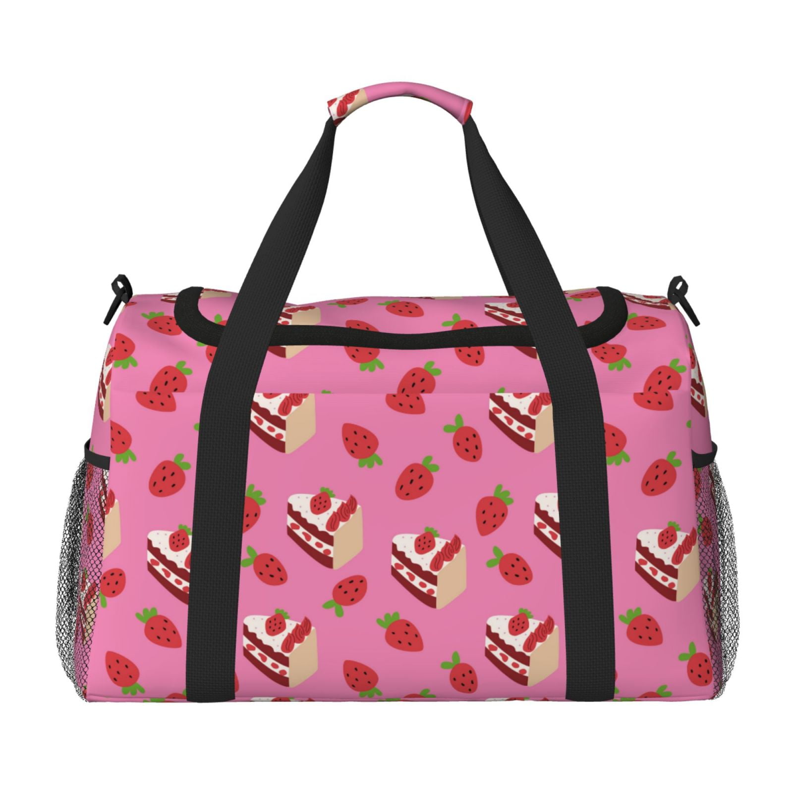 Fuzoiu Strawberry Cake Print Travel Duffle Bag,Carry On Tote Bags,Duffel Bag,Sport Gym Bag, Hospital Bag for Labor and Delivery, Overnight Bag,Luggage Bag