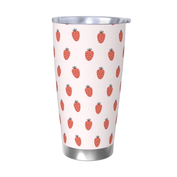 Fuzoiu Strawberry Print 20oz Tumbler, Stainless Steel Vacuum Insulated Car Cup, Insulated Coffee Mug,Travel Mug with Lid,Thermal Cup for Outdoor-Without Straw