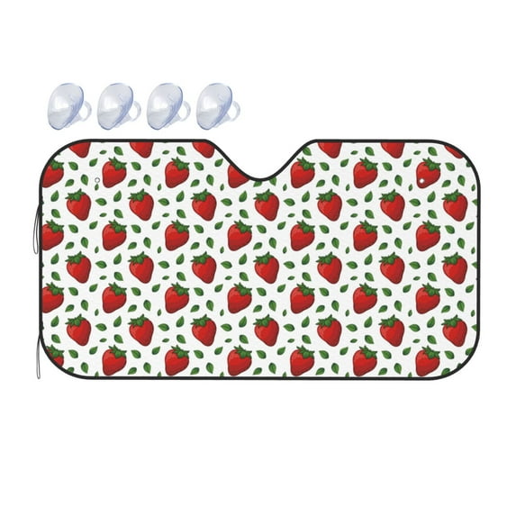 Fuzoiu Strawberry Print Car Windshield Sunshade,Foldable Reflective Sun Visor,Windshield Sun Shade,UV Rays Sun Visor Shade,Auto Front Sun Shield Shade-Medium