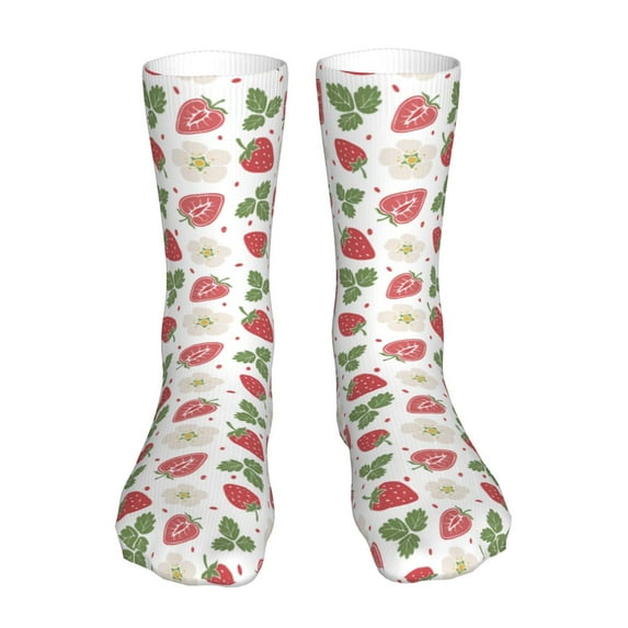 Fuzoiu Strawberry Print Crew Socks,Casual Athletic Gym LightWeight Thin Socks,Casual Crew Socks for Men Woman,Calf Length Crew Socks