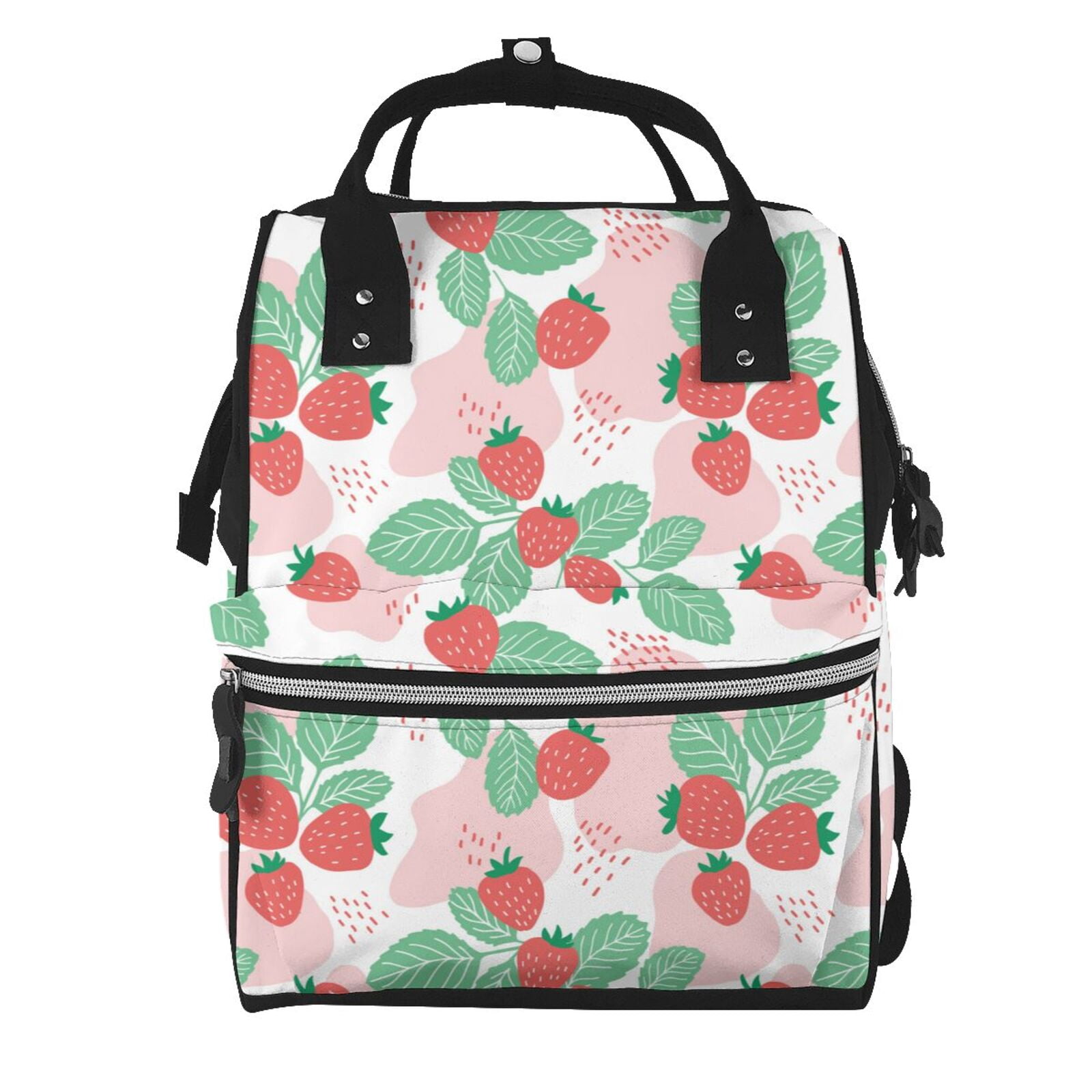 Fuzoiu Strawberry Print Diaper Bag Backpack,Baby Essentials Travel Tote,Multi function Waterproof Diaper Bag, Travel Essentials Baby Bag - Unisex