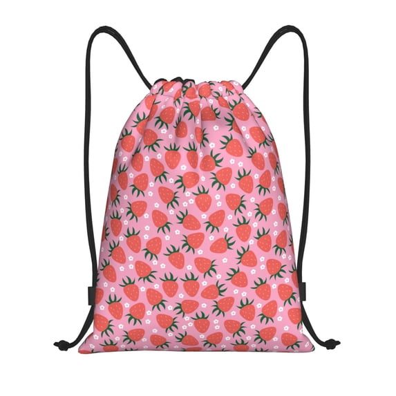 Fuzoiu Strawberry Print Drawstring Backpack for Gym, Travel, Yoga,Sports Sackpack String Bag for Women Men-Medium