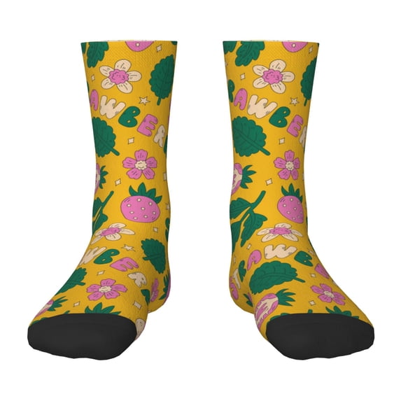 Fuzoiu Strawberry Print Kids Socks For Boys Girls,Grip Crew Socks with Non Slip,Lightweight Stretch Crew Socks,Toddlers Crew Boot Socks
