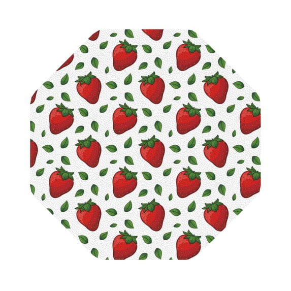 Fuzoiu Strawberry Print Leather Coasters Set,Drink Coasters Set of 6,for Tabletop Protection, Durable PVC Coasters,Home Décor and Housewarming Gift,Octagon