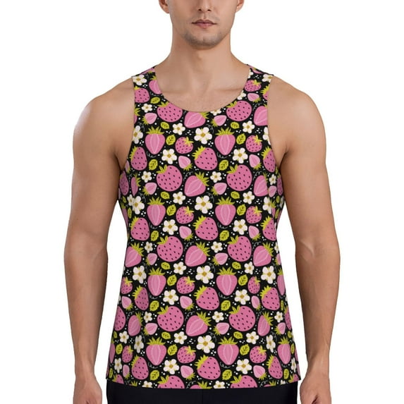 Fuzoiu Strawberry Print Men's Workout Tank Tops,Sleeveless Gym Shirt Quick Dry,Fitness Bodybuilding T-Shirt,Muscle Athletic Workout Tee-X-Large