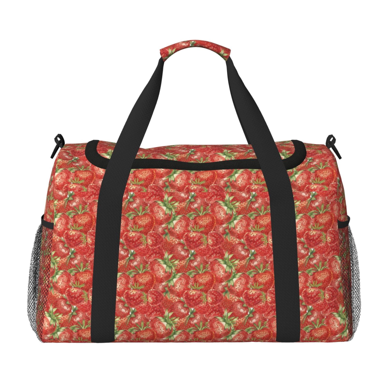Fuzoiu Strawberry Print Travel Duffle Bag,Carry On Tote Bags,Duffel Bag,Sport Gym Bag, Hospital Bag for Labor and Delivery, Overnight Bag,Luggage Bag