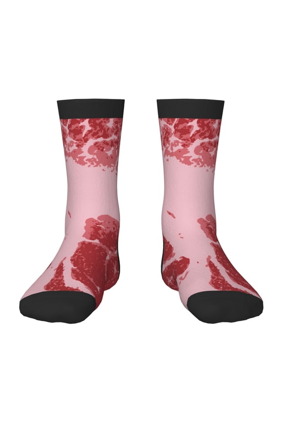 Striped Meat Print Kids Socks For Boys Girls,Grip Crew Socks with Non Slip,Lightweight Stretch Crew Socks,Toddlers Crew Boot Socks