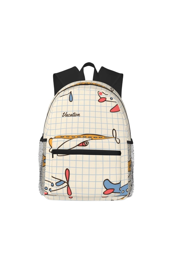 Striped Vintage Planes Print School Backpack for Teens,Large Bookbag,Lightweight Laptop Bag for Travel, Work, School & Outdoor Adventures
