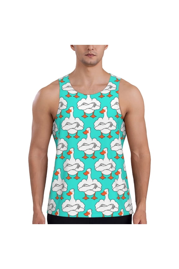 Strong Goose Print Men's Workout Tank Tops,Sleeveless Gym Shirt Quick Dry,Fitness Bodybuilding T-Shirt,Muscle Athletic Workout Tee-Medium
