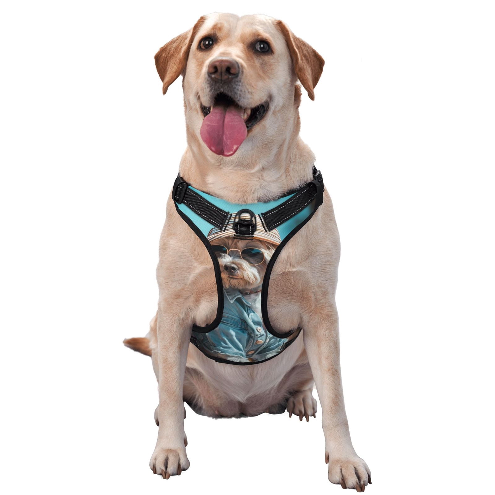 Fuzoiu Stylish Dog in Denim Outfit Print Reflective Dog Harness,Adjustable, Breathable Pet Vest,Dog Harness No Pull,No Choke Pet Vest for Small, Medium, and Large Dogs-Large