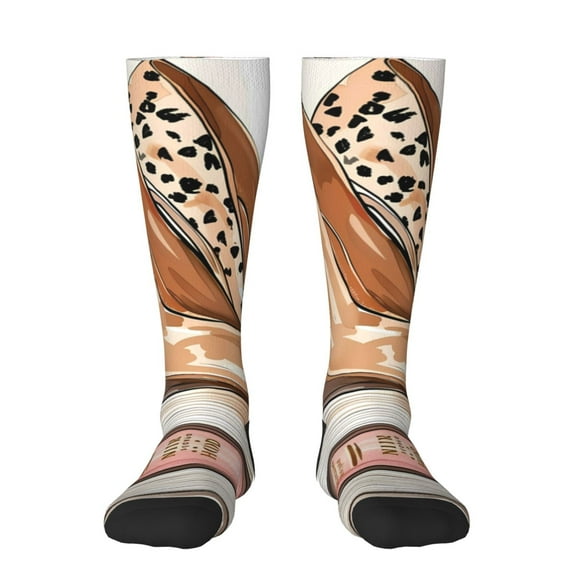 Fuzoiu Stylish High Heels On Books Print Adult Stockings,Crew Socks,Unisex Fashion Socks, Casual Sports Socks,Comfortable Crew Socks for Everyday Wear and Sports