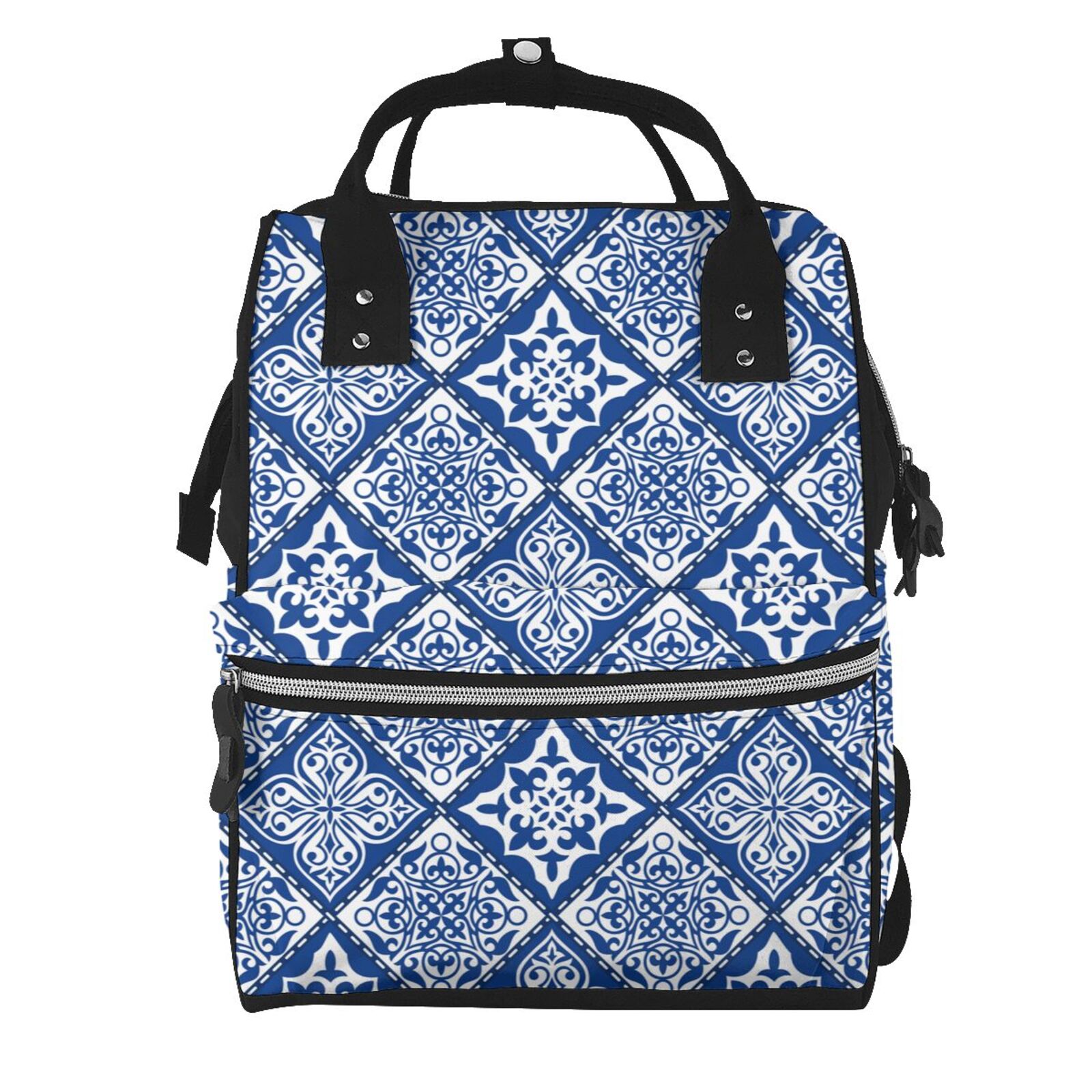 Fuzoiu Stylized Flowers Vintage Boho Print Diaper Bag Backpack,Baby Essentials Travel Tote,Multi function Waterproof Diaper Bag, Travel Essentials Baby Bag - Unisex