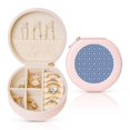 thumbnail image 1 of Fuzoiu Stylized Flowers Vintage Boho Print Portable Jewelry Box,Round Mini Leather Travel Jewelry Case,Small Travel Jewelry Organizer,Jewelry Holder for Ring Necklace Earring for Women Girls-Pink, 1 of 7