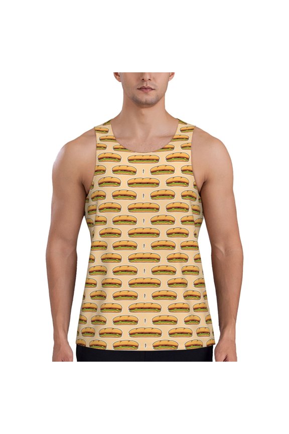 Submarine Sub Sandwich Print Men's Workout Tank Tops,Sleeveless Gym Shirt Quick Dry,Fitness Bodybuilding T-Shirt,Muscle Athletic Workout Tee-3X-Large
