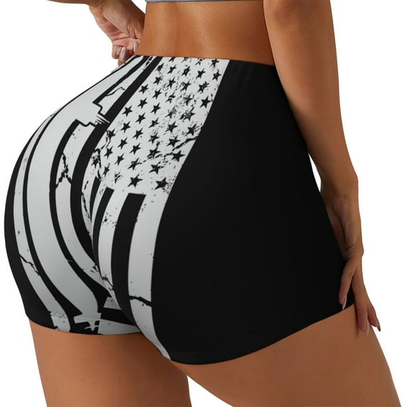 Fuzoiu Submarine Vintage Flag Print Women's Workout Shorts,Workout Biker Shorts Women,Exercise Fitness Shorts,Scrunch Short, Athletic Shorts for Gym Yoga Running Sport Active-Large
