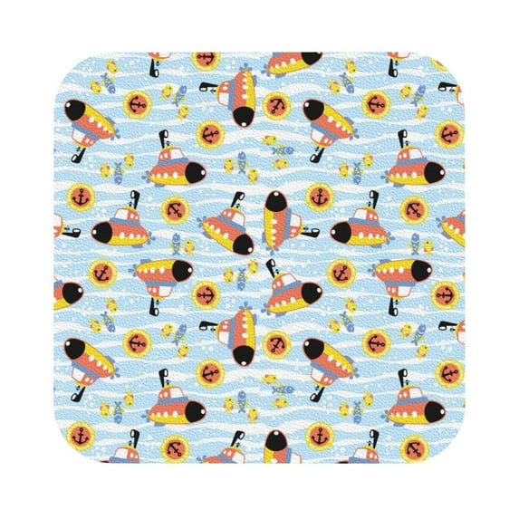 Fuzoiu Submarine With Fishes Undersea Print Leather Coasters Set,Drink Coasters Set of 6,for Tabletop Protection, Durable PVC Coasters,Home Décor and Housewarming Gift,Square