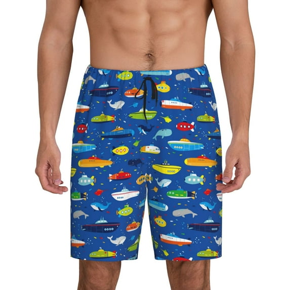 Fuzoiu Submarines And Whales Print Pajama Shorts for Men, Men's Pajama Bottoms,Mens Lounge Sleepwear,Pajama Pants with Pocket-XX-Large