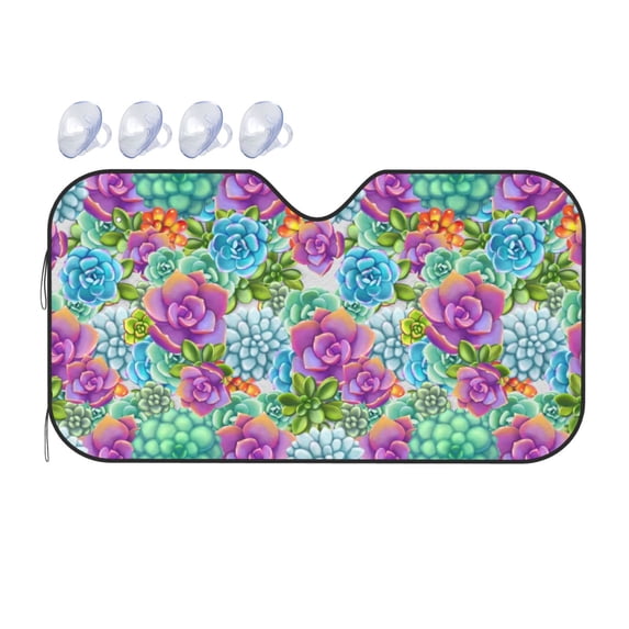 Fuzoiu Succulents Print Car Windshield Sunshade,Foldable Reflective Sun Visor,Windshield Sun Shade,UV Rays Sun Visor Shade,Auto Front Sun Shield Shade-Small