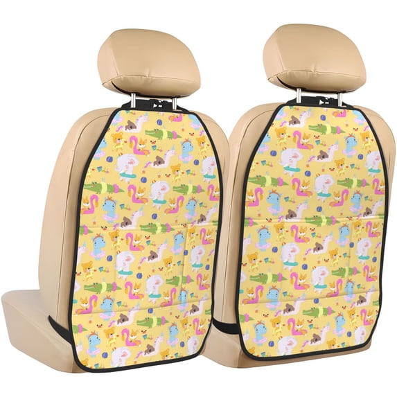 Fuzoiu Summer Animals Print 2 Pack Kick Mat Back Seat Protector With 3 Storage Pockets, Universal Car Seat Back Organizer For Kids Pets, Waterproof Backseat Protector For Most Car