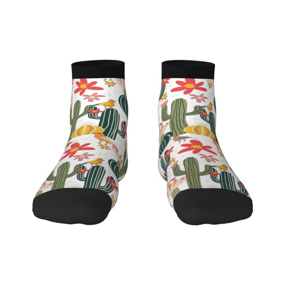 Fuzoiu Summer Cactus With Blooming Print Adult Socks, Crew Moisture-wicking Socks, Unisex Cushion Crew Socks,Casual Sports Ankle Socks
